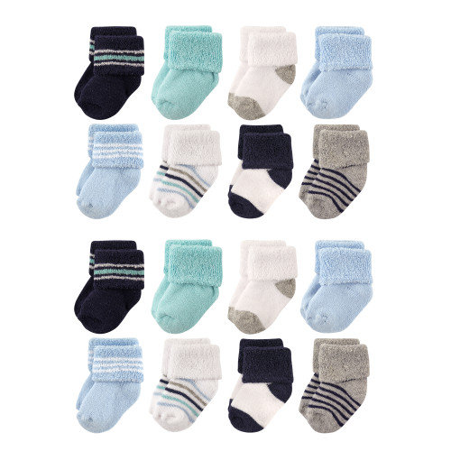 Luvable Friends Newborn and Baby Terry Socks, Mint Navy Stripes 1