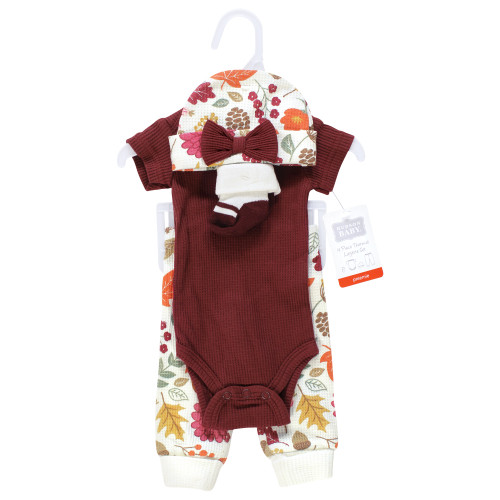 Hudson Baby Thermal Preemie Layette Set 4pc, Acorn Botanical Short Sleeve 1