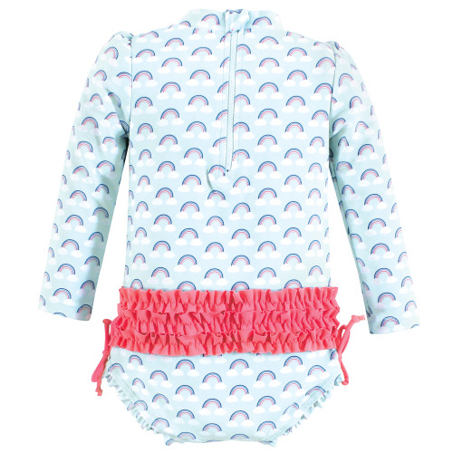 Hudson Baby Rashguard Baby and Toddler Swimsuit, Cloudy Rainbow 1