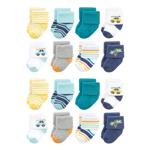 Hudson Baby Cotton Rich Newborn and Terry Socks, Surf Dude 1