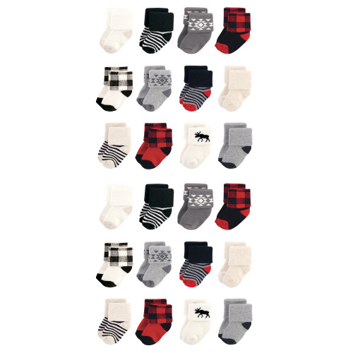Hudson Baby Cotton Rich Newborn and Terry Socks, Buffalo Plaid Moose 1