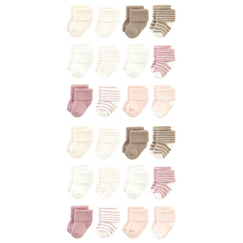 Hudson Baby Cotton Rich Newborn and Terry Socks, Blush Stripe 1