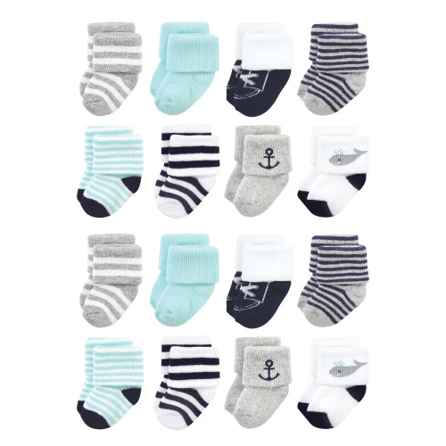 Hudson Baby Cotton Rich Newborn and Terry Socks, Mint Whale 1
