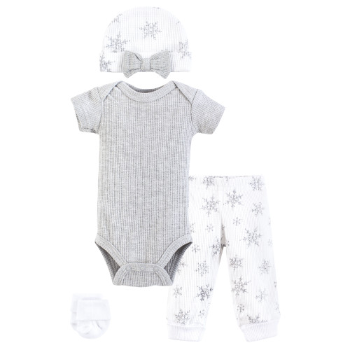Hudson Baby Thermal Preemie Layette Set 4pc, Snowflake Short Sleeve 1