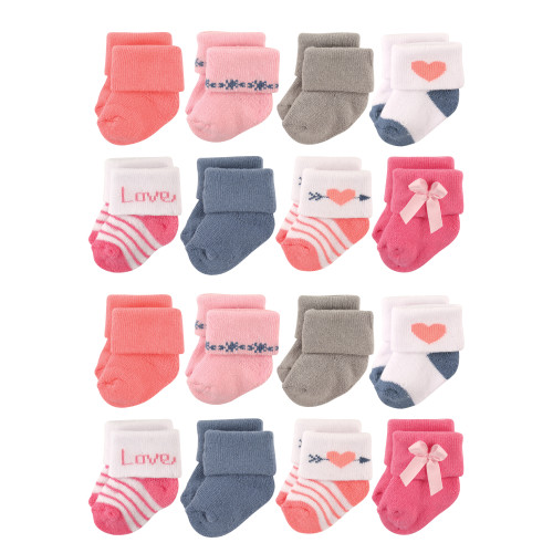 Hudson Baby Cotton Rich Newborn and Terry Socks, Love 1
