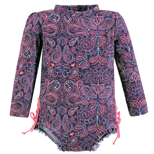 Hudson Baby Rashguard Baby and Toddler Swimsuit, Paisley Punch 1