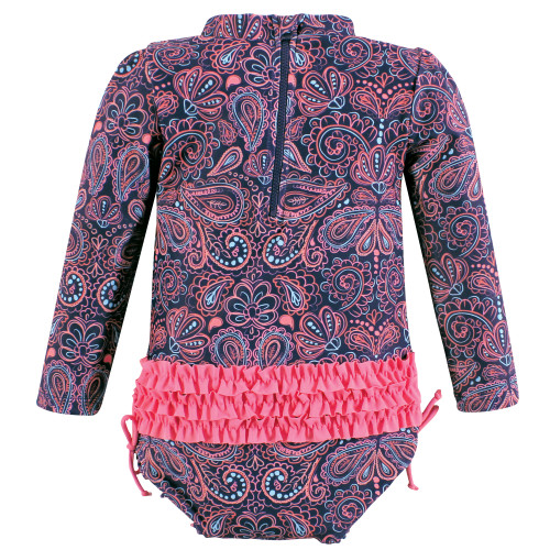 Hudson Baby Rashguard Baby and Toddler Swimsuit, Paisley Punch 1
