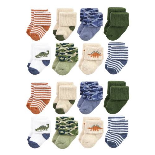 Hudson Baby Cotton Rich Newborn and Terry Socks, Dinosaur Explorer 1