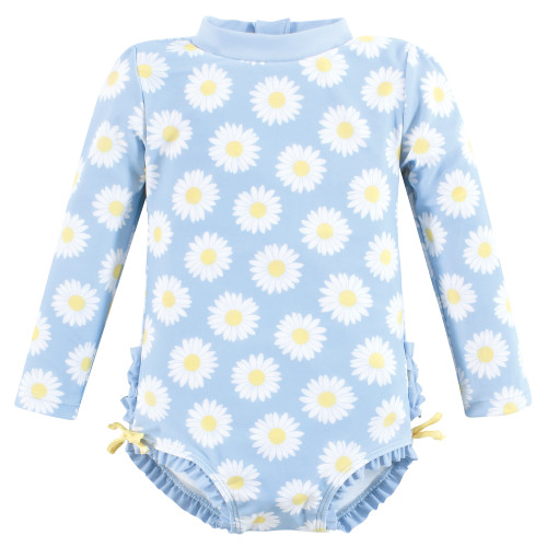 Hudson Baby Rashguard Baby and Toddler Swimsuit, Blue Daisy 1