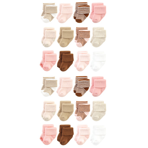 Hudson Baby Cotton Rich Newborn and Terry Socks, Pink Tan Stripe 1