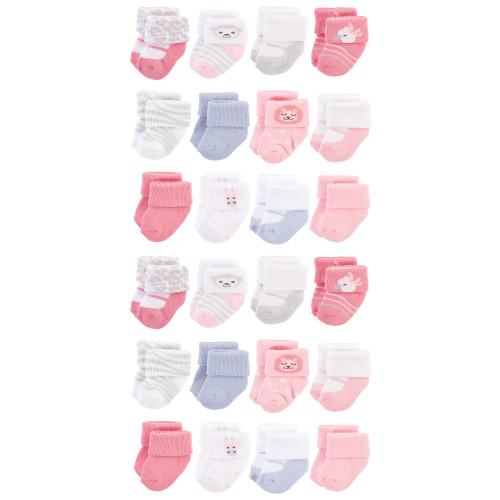 Hudson Baby Cotton Rich Newborn and Terry Socks, Girl Safari 1