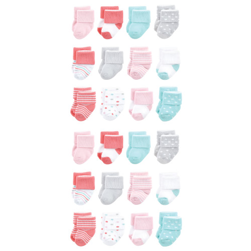 Luvable Friends Newborn and Baby Terry Socks, Coral Dots 1