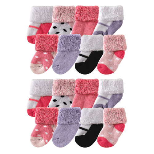 Luvable Friends Newborn and Baby Terry Socks, Pink Black 1