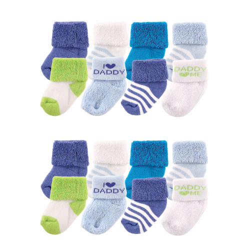 Luvable Friends Newborn and Baby Terry Socks, Blue Daddy 1