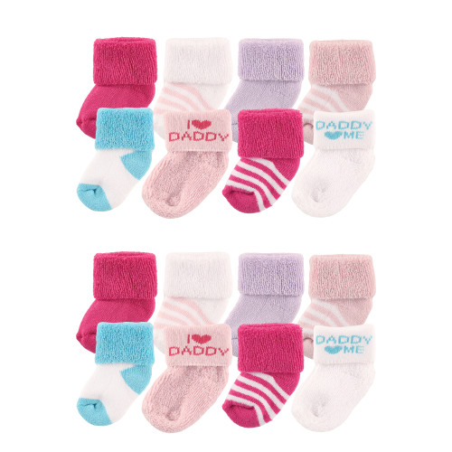Luvable Friends Newborn and Baby Terry Socks, Pink Daddy 1