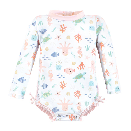 Hudson Baby Rashguard Baby and Toddler Swimsuit, Pastel Sea