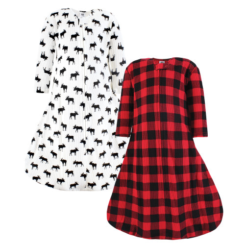 Hudson Baby Thermal Long Sleeve Sleeping Bag 2pk, Buffalo Plaid Moose