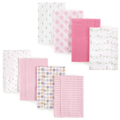 Luvable Friends Cotton Flannel Burp Cloths, Pink Dots And Birds 8Pack