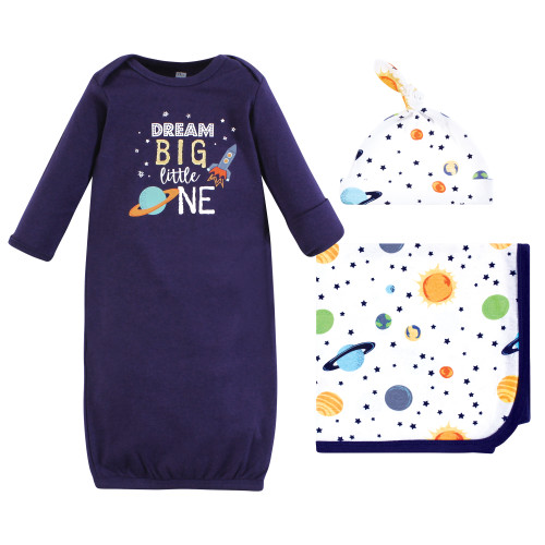 Hudson Baby Gown, Swaddle Blanket and Cap or Headband, Solar System