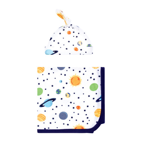 Hudson Baby Gown, Swaddle Blanket and Cap or Headband, Solar System