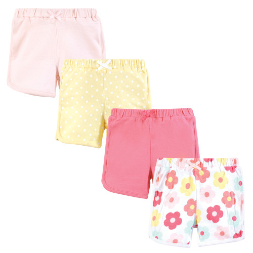 Hudson Baby Shorts Bottoms 4-Pack, Cheerful Flower