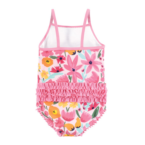 Hudson Baby Baby and Toddler Swimsuit, Pink Orange Floral Baby