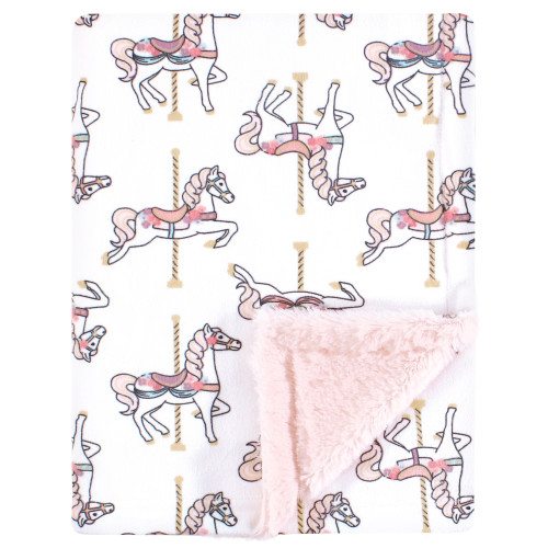 Hudson Baby Plush Blanket with Furry Binding and Back, Carousel Horse