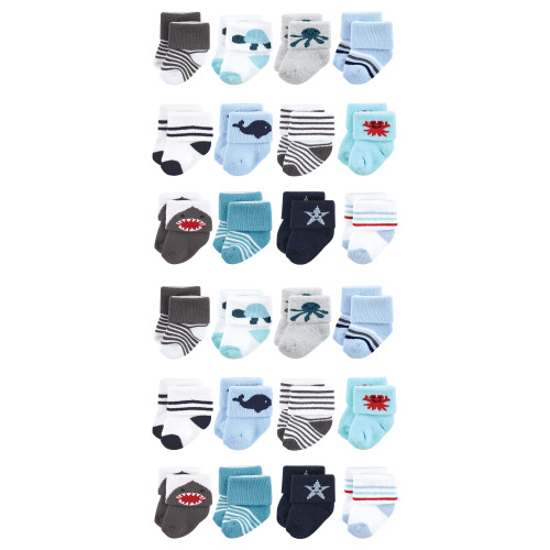 Hudson Baby Cotton Rich Newborn and Terry Socks, Sea Creatures