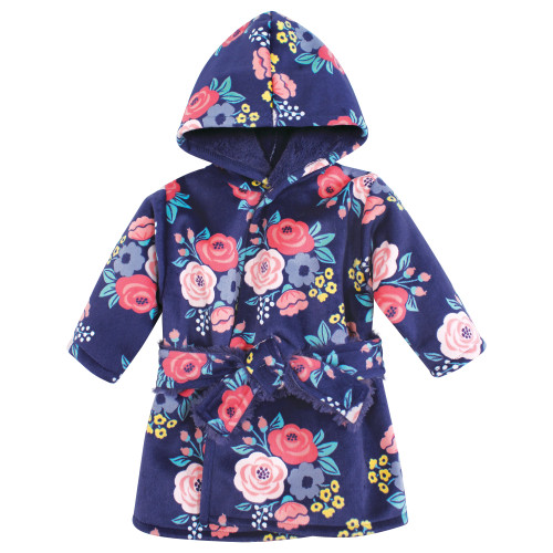 Hudson Baby Mink with Faux Fur Lining Pool and Beach Robe Cover-ups, Navy Bold Floral