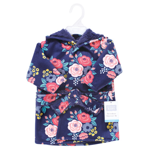 Hudson Baby Mink with Faux Fur Lining Pool and Beach Robe Cover-ups, Navy Bold Floral