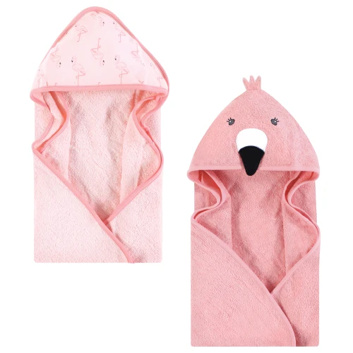 Hudson Baby Cotton Animal Face Hooded Towel, Pink Flamingo