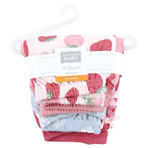 Hudson Baby Shorts Bottoms 4-Pack, Strawberry Love