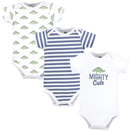 Hudson Baby Cotton Bodysuits 3-Pack, Mighty Cute Dino