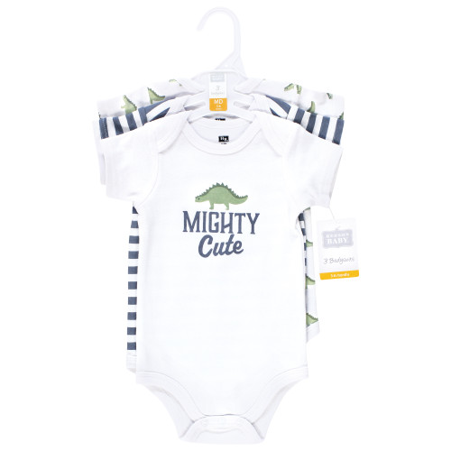 Hudson Baby Cotton Bodysuits 3-Pack, Mighty Cute Dino