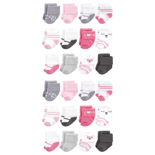 Hudson Baby Cotton Rich Newborn and Terry Socks, Bear Girl