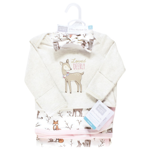 Hudson Baby Gown, Swaddle Blanket and Cap or Headband, Enchanted Forest