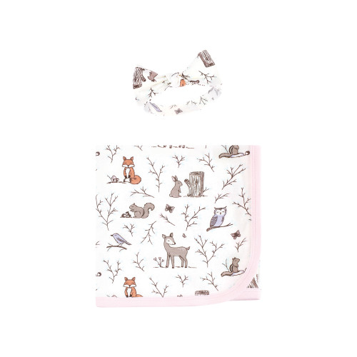 Hudson Baby Gown, Swaddle Blanket and Cap or Headband, Enchanted Forest