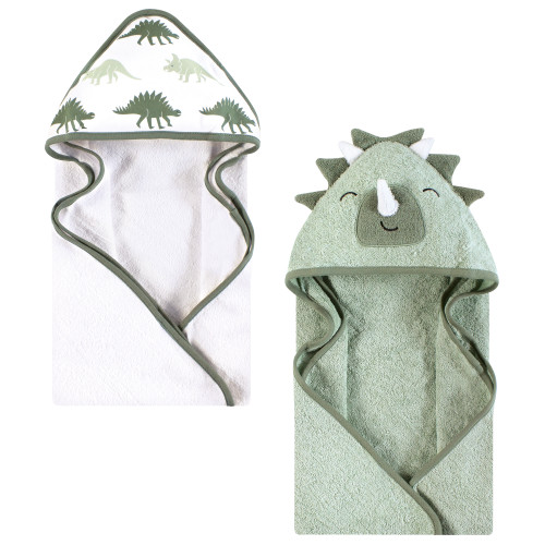 Hudson Baby Cotton Animal Face Hooded Towel, Neutral Dino World