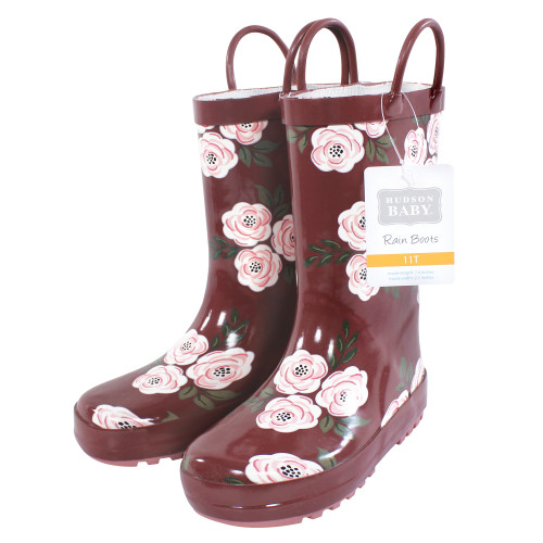Hudson Baby Rain Boots, Burgundy Floral
