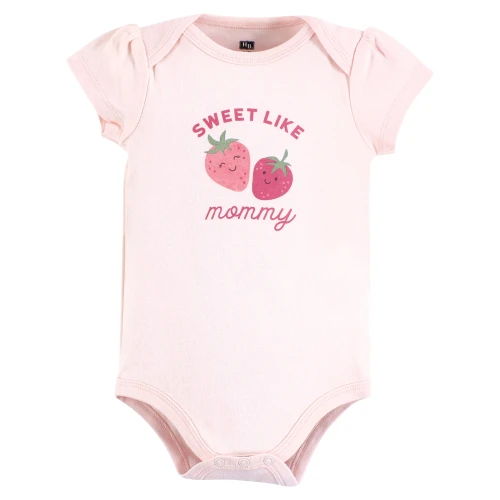 Hudson Baby Cotton Bodysuits 3-Pack, Strawberry Love