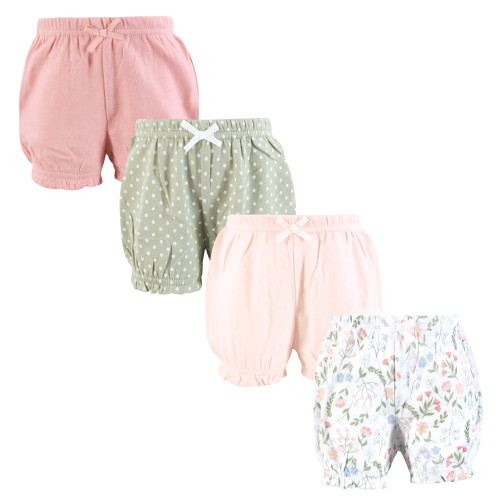 Hudson Baby Shorts Bottoms 4-Pack, Pastel Wildflower