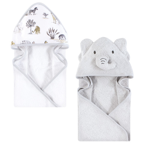Hudson Baby Cotton Animal Face Hooded Towel, Neutral Safari World