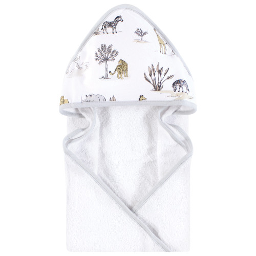 Hudson Baby Cotton Animal Face Hooded Towel, Neutral Safari World