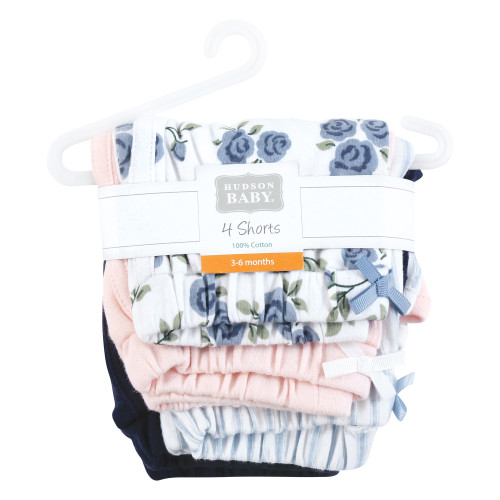 Hudson Baby Shorts Bottoms 4-Pack, Blue Rose