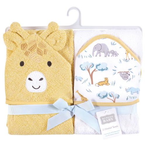 Hudson Baby Cotton Animal Face Hooded Towel, Safari Friends