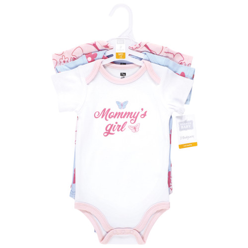 Hudson Baby Cotton Bodysuits 3-Pack, Mommys Girl Butterfly