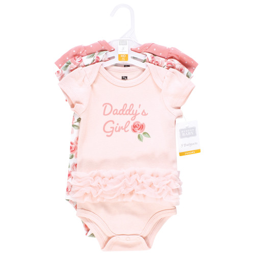 Hudson Baby Cotton Bodysuits 3-Pack, Coral Floral Daddys Girl