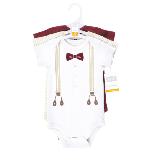 Hudson Baby Cotton Bodysuits 3-Pack, Burgundy Beige Suspender