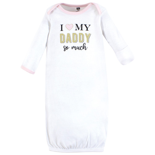 Hudson Baby Gown, Swaddle Blanket and Cap or Headband, Daddy Hearts