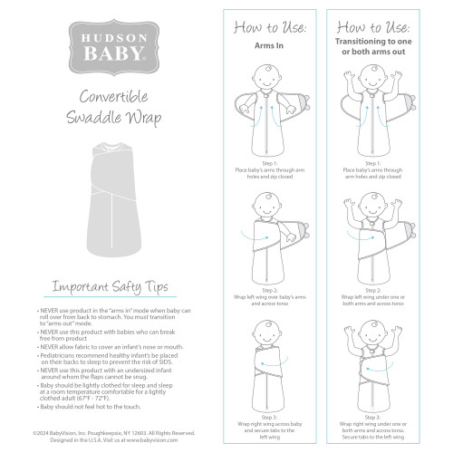 Hudson Baby Convertible Swaddle Sleep Sack, Blush Navy Floral